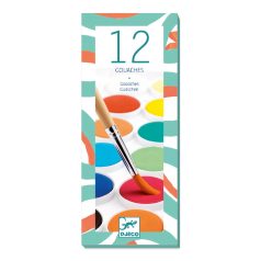   Vízfesték 12 korongos - Ecsettel - 12 color cakes - Classic - Djeco