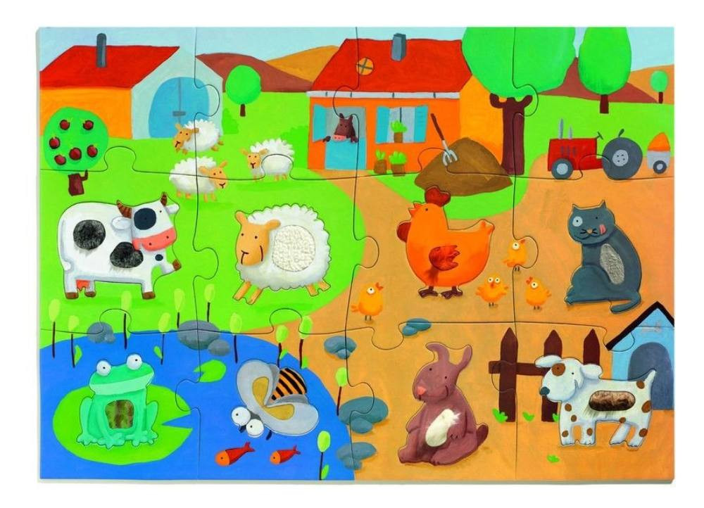 Csodás édes kis tanyám! 12+8db-os óriás puzzle - Tapintős óriás puzzle - Tactile farm - Djeco