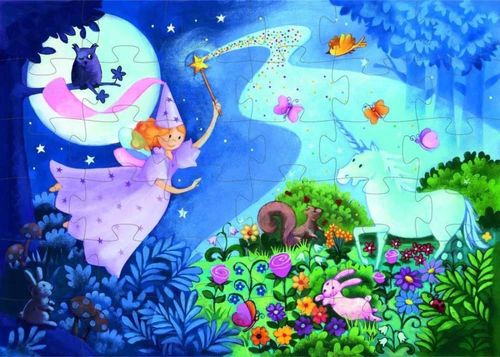 Tündérke és az Unikornis, 36 db-os formadobozos puzzle - The fairy and the unicorn - 36 pcs - Djeco