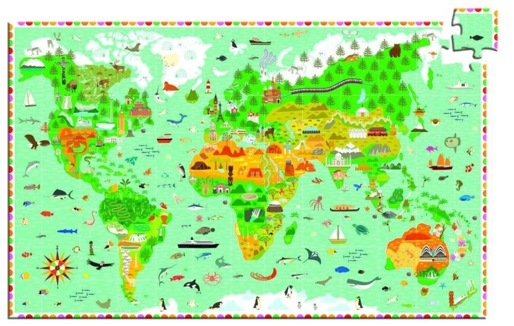 A föld térképe, 200 db-os megfigyelő puzzle - Around the world + booklet - Djeco