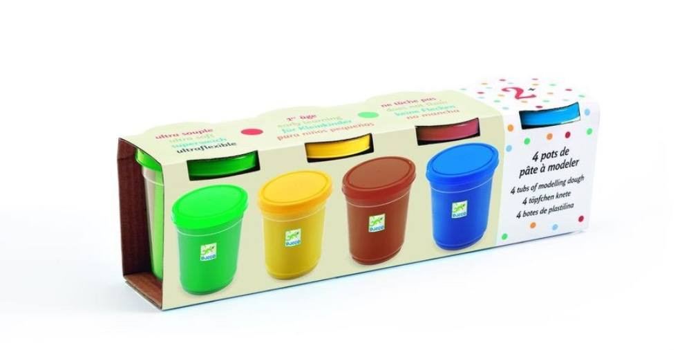 Gyurma tégelyes - 4 db - Egyszerű színek - 4 tubs of play dough - Plain - Djeco