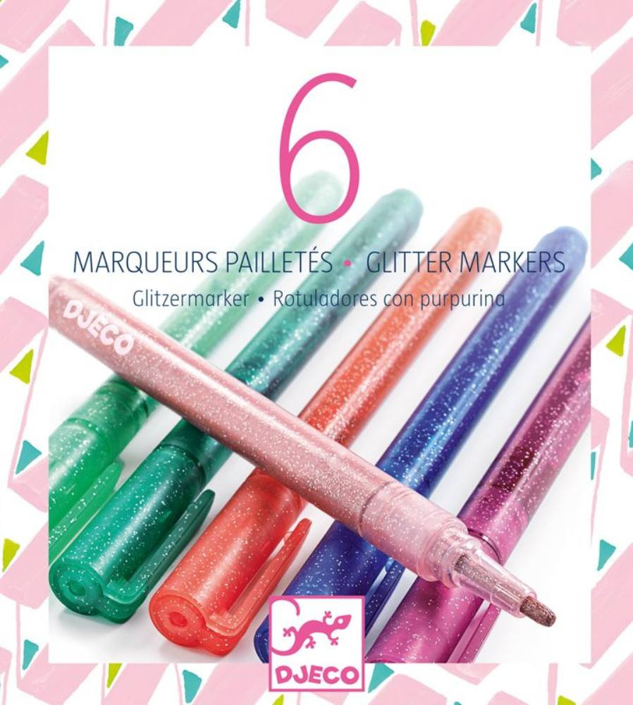 Csillámló filctoll édes színekben - Csillám filctoll 6 db - 6 glitter markers - sweet - Djeco